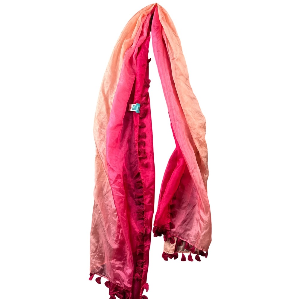 Calypso St Barth for Target Silk Ombre Tassel Scarf Pink Magenta Boho One Size